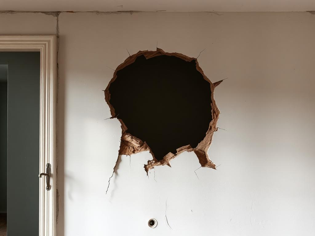 Before: Drywall hole patched, textured & painted